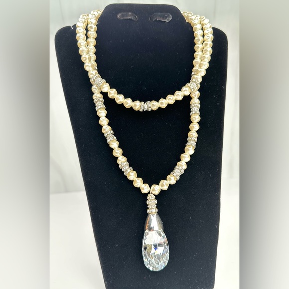 K By Design 2 Row Baroque Pearl Necklace with Swarovski drop Crystal - Picture 4 of 7